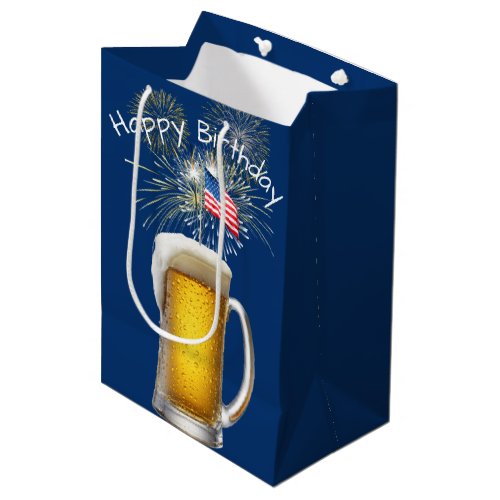 Birthday Patriotic Beer with Sparklers Medium Gift Bag