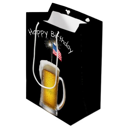 Birthday Patriotic Beer with Sparklers Medium Gift Bag