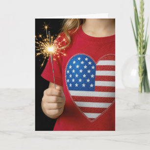 Birthday Patriotic Girl Holding a Sparkler Card
