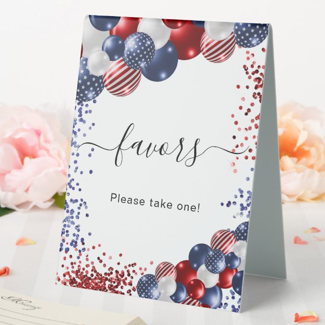 Birthday patriotic red white blue balloons favors table tent (In SItu (Wedding))
