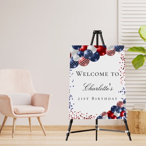 Birthday patriotic red white blue balloons welcome foam board