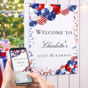 Birthday patriotic red white blue balloons welcome poster