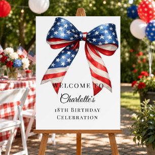 Birthday patriotic red white blue bow welcome foam board
