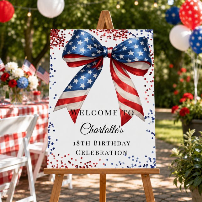 Birthday patriotic red white blue bow welcome foam board (Creator Uploaded)