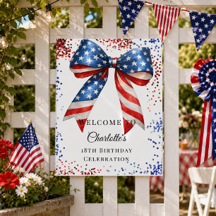 Birthday patriotic red white blue bow welcome poster