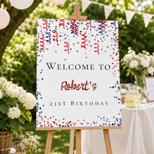 Birthday patriotic red white blue streamer welcome foam board