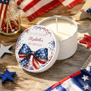 Birthday patriotic USA red white blue flag bow Mini Candle Favors
