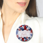 Birthday patriotic USA red white blue flag Button<br><div class="desc">A sticker for a 18th (or any age)  birthday party. White background. Decorated with patriotic colored  balloons in red blue and white. Blue and red sparkles. Personalize and add a date,  name and age.</div>