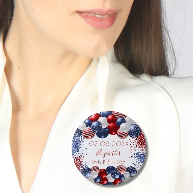 Birthday patriotic USA red white blue flag Button (Creator Uploaded)