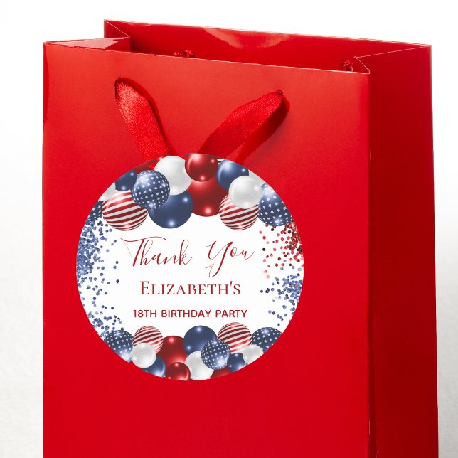 Birthday patriotic USA red white blue flag Classic Round Sticker (Creator Uploaded)