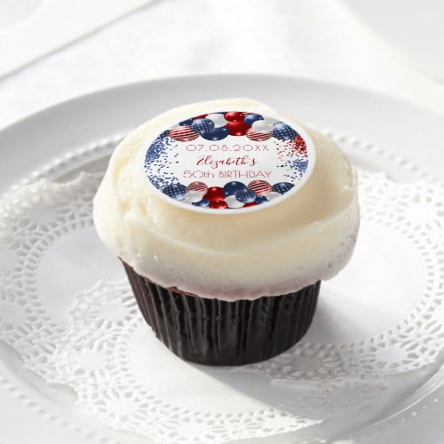 Birthday patriotic USA red white blue flag Edible Frosting Rounds