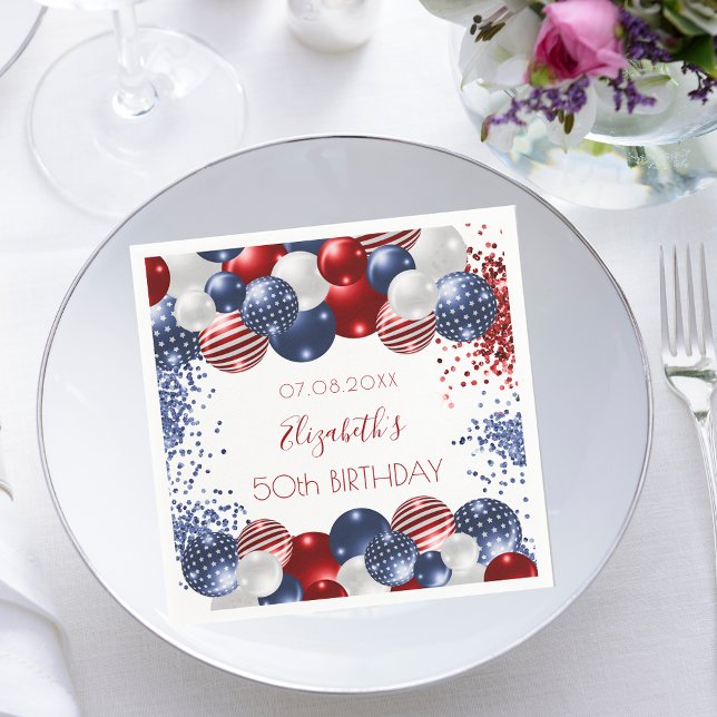 Birthday patriotic USA red white blue flag Napkins (Creator Uploaded)