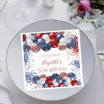 Birthday patriotic USA red white blue flag  Napkins<br><div class="desc">For a 50th (or any age)  birthday party. White background. Decorated with patriotic colored  balloons in red blue and white. Blue and red sparkles. Personalize and add a date,  name and age.</div>