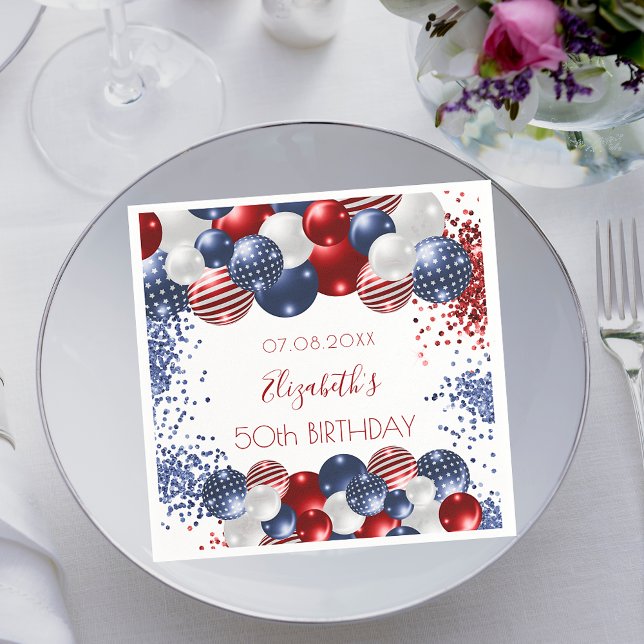 Birthday patriotic USA red white blue flag  Napkins (Creator Uploaded)