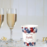 Birthday patriotic USA red white blue flag Paper Cups<br><div class="desc">For a 21st (or any age) birthday party. White background. Decorated with patriotic colored  balloons in red blue and white.  Personalize and add a date,  name and age.</div>