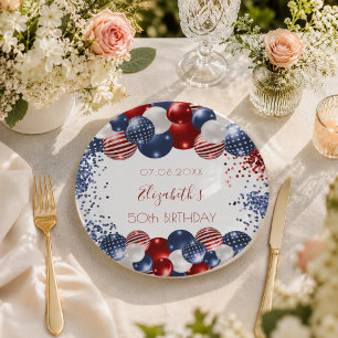 Birthday patriotic USA red white blue flag Paper Plates