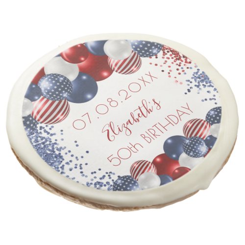 Birthday patriotic USA red white blue flag Sugar Cookie