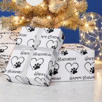 Paw print wrapping paper with name for pet animal | Zazzle