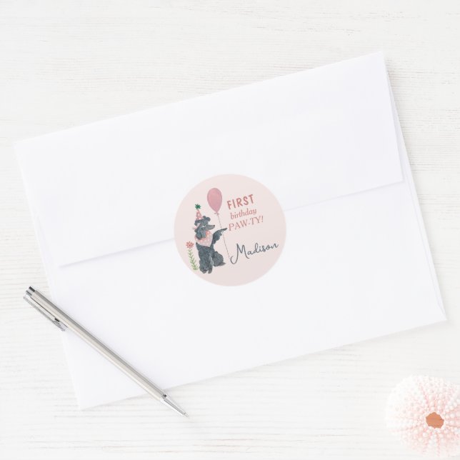 Birthday Paw-ty cute puppy dog Classic Round Stick Sticker (Envelope)