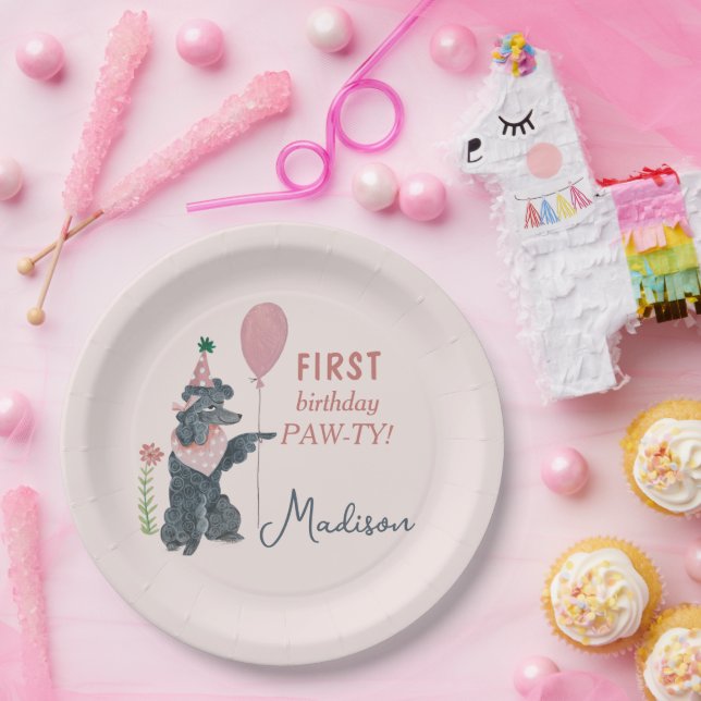 Birthday Paw-ty cute puppy dog Paper Plates (Party)