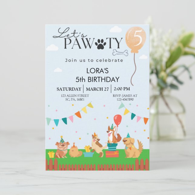 Birthday Paw-ty Cute Puppy Dogs Invitation  (Standing Front)