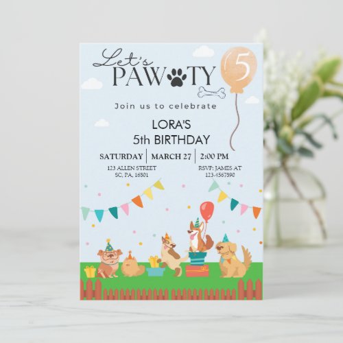 Birthday Paw_ty Cute Puppy Dogs Invitation 