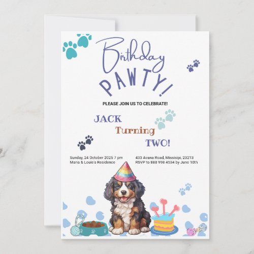 Birthday Pawty Bernese Mountain Dog Birthday Invitation