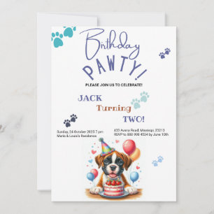 Birthday Pawty Boxer Dog Personalized Birthday Invitation