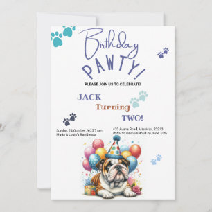 Birthday Pawty Bulldog Dog Personalized Birthday Invitation