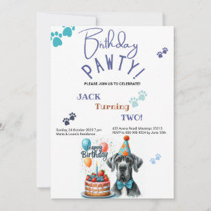 Birthday Pawty Great Dane Dog Birthday Invitation
