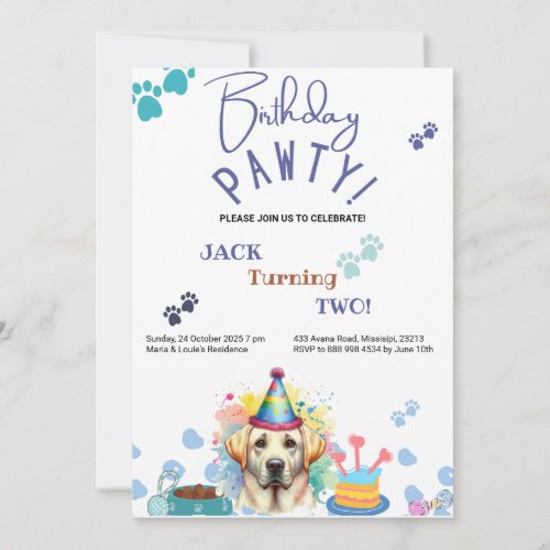 Birthday Pawty Labrador Retriever Dog Birthday Invitation