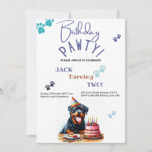 Birthday Pawty Rottweiler Dog Customized Birthday Invitation