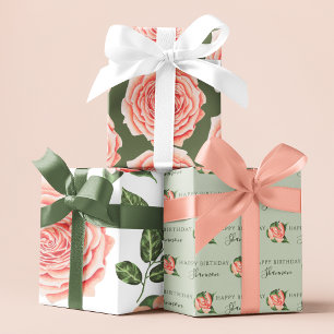 Birthday Peach Rose Wrapping Paper Sheets