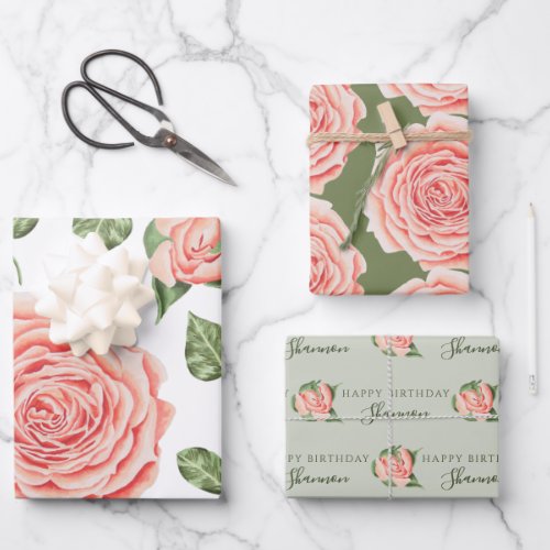 Birthday Peach Rose Wrapping Paper Sheets