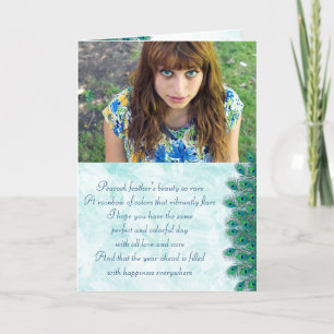 Birthday peacock feathers photo cards