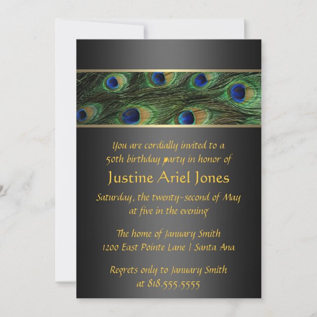 Birthday peacock invitation (Front)
