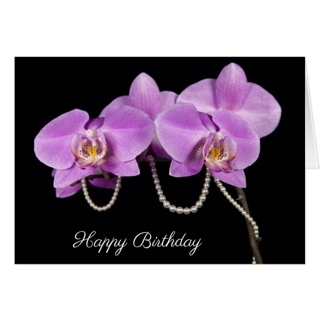 Birthday Pearls and Orchids Cards (Front Horizontal)