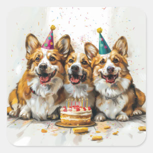 Birthday Pembroke Welsh Corgi Dogs Square Sticker
