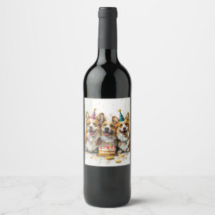Birthday Pembroke Welsh Corgi Dogs Wine Label