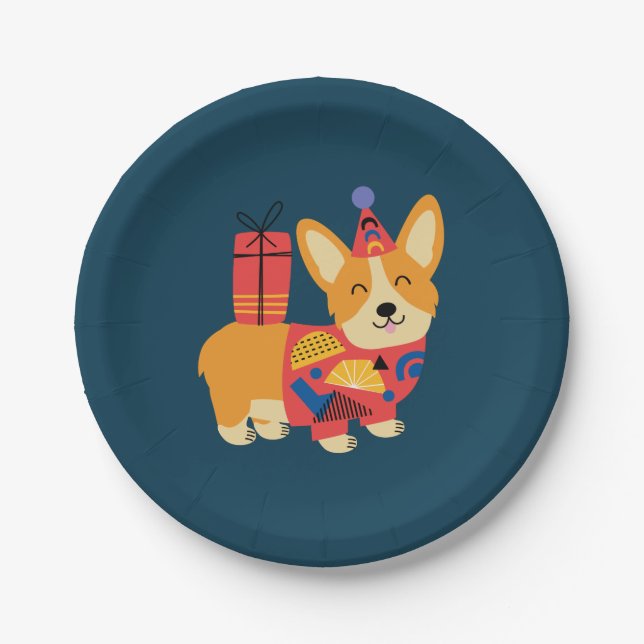 Birthday Pembroke Welsh Corgi Paper Plates (Front)