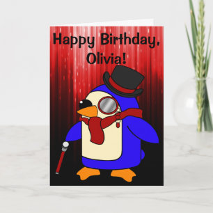 Birthday Penguin Black and Red Customizable Card