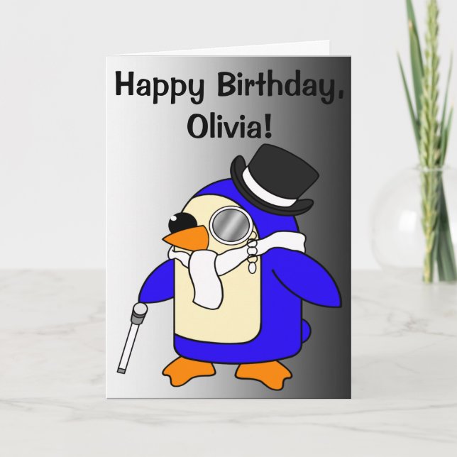 Birthday Penguin Black and White Customizable Card (Front)