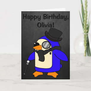 Birthday Penguin Black Stone Customizable Card