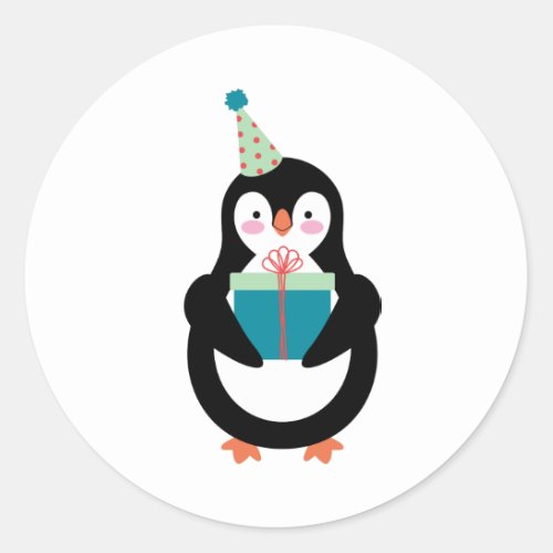 Birthday Penguin Classic Round Sticker