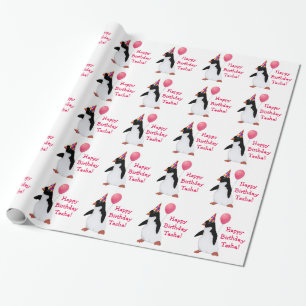 Birthday Penguin Custom Name Wrapping Paper