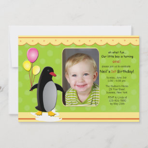 Birthday Penguin Photo Invitation