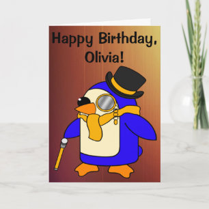 Birthday Penguin Sunny Yellow Customizable Card