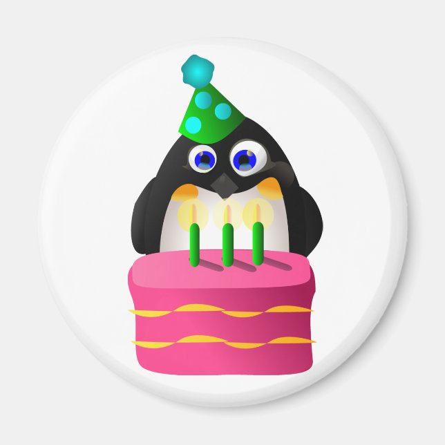Birthday Penguin With Cake Magnet (Front)