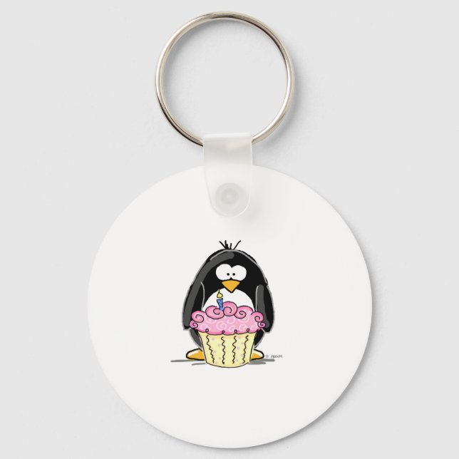 Birthday Penguin with Cupcake Keychain (Front)