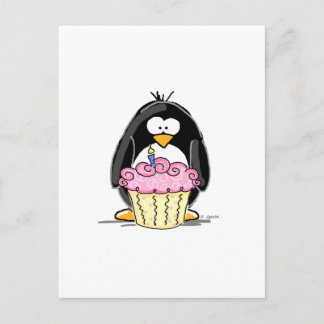 Birthday Penguin with Cupcake Postcard